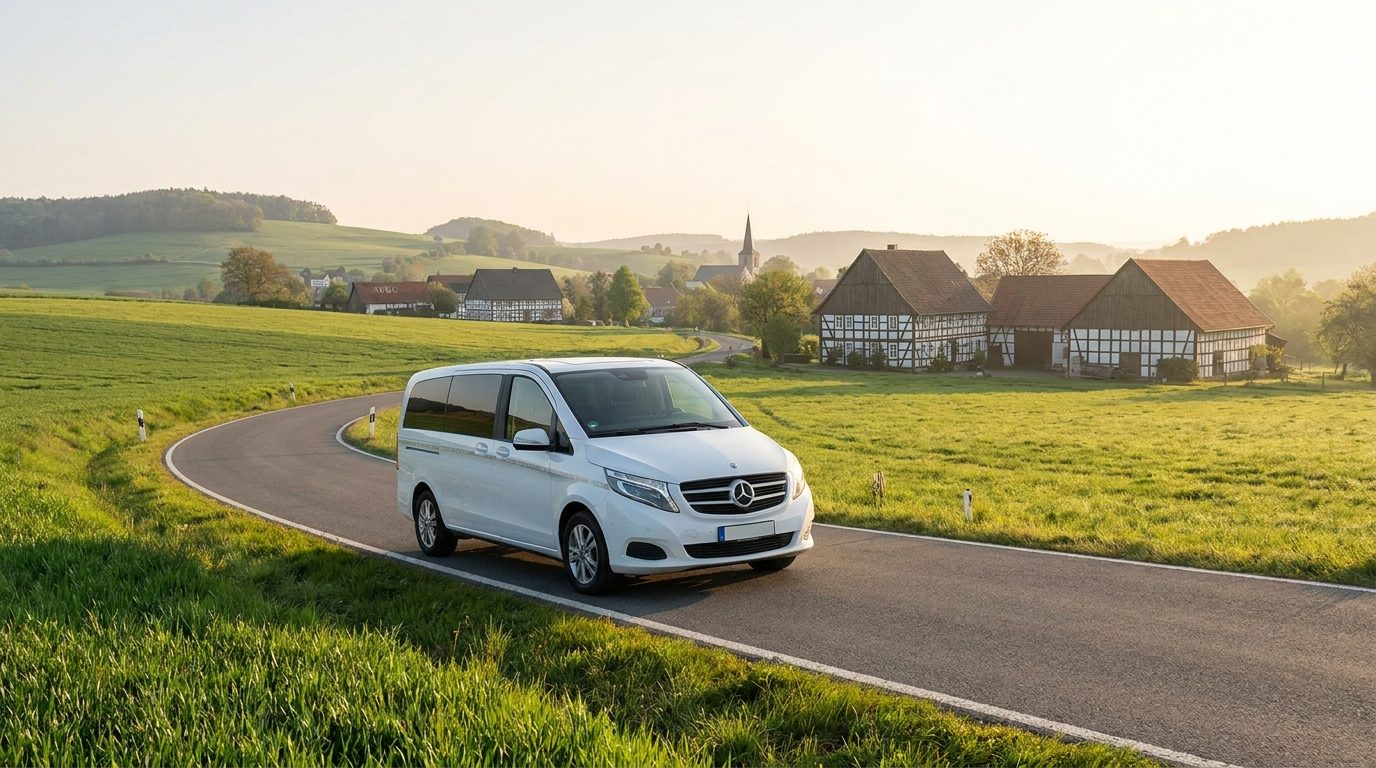 Fahrdienst-Fahrzeug auf einer Landstraße